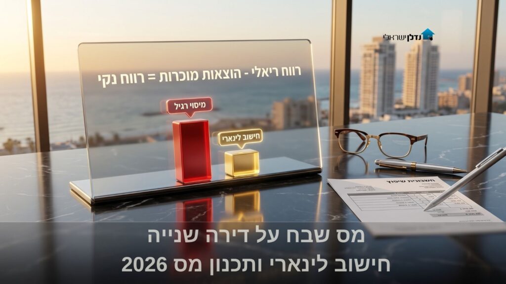 גרף השוואת מיסוי רגיל מול חישוב לינארי עם נוסחת רווח נקי – מס שבח על דירה שנייה 2026