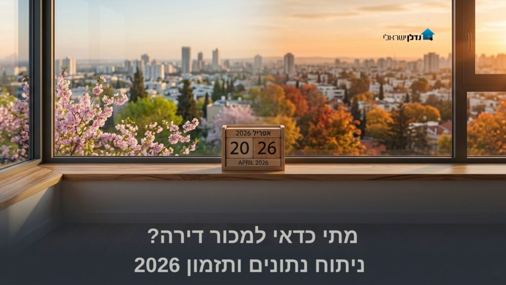 לוח שנה אפריל 2026 על אדן חלון עם נוף עירוני ועצים פורחים – מתי כדאי למכור דירה תזמון ונתוני שוק