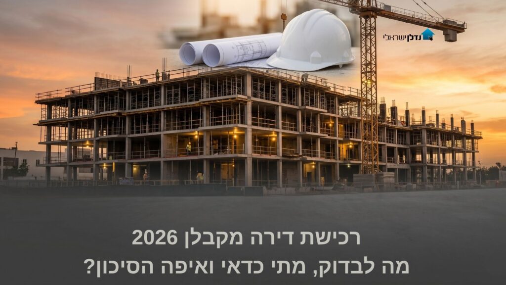 אתר בנייה עם שלד בטון מנוף וקסדה בשקיעה – רכישת דירה מקבלן 2026 מה לבדוק ואיפה הסיכון